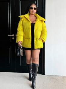 Maweii Vêtements d'hiver grande taille, veste matelassée zippée à capuche pour un usage quotidien et décontracté