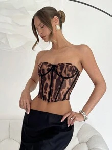 SHEIN Unity 女士豹纹网眼露背吊带上衣 - 棕色 - 查看 3