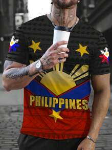 Manfinity LEGND 男士字母印花圆领短袖休闲 T 恤 - 彩色 - 查看 1