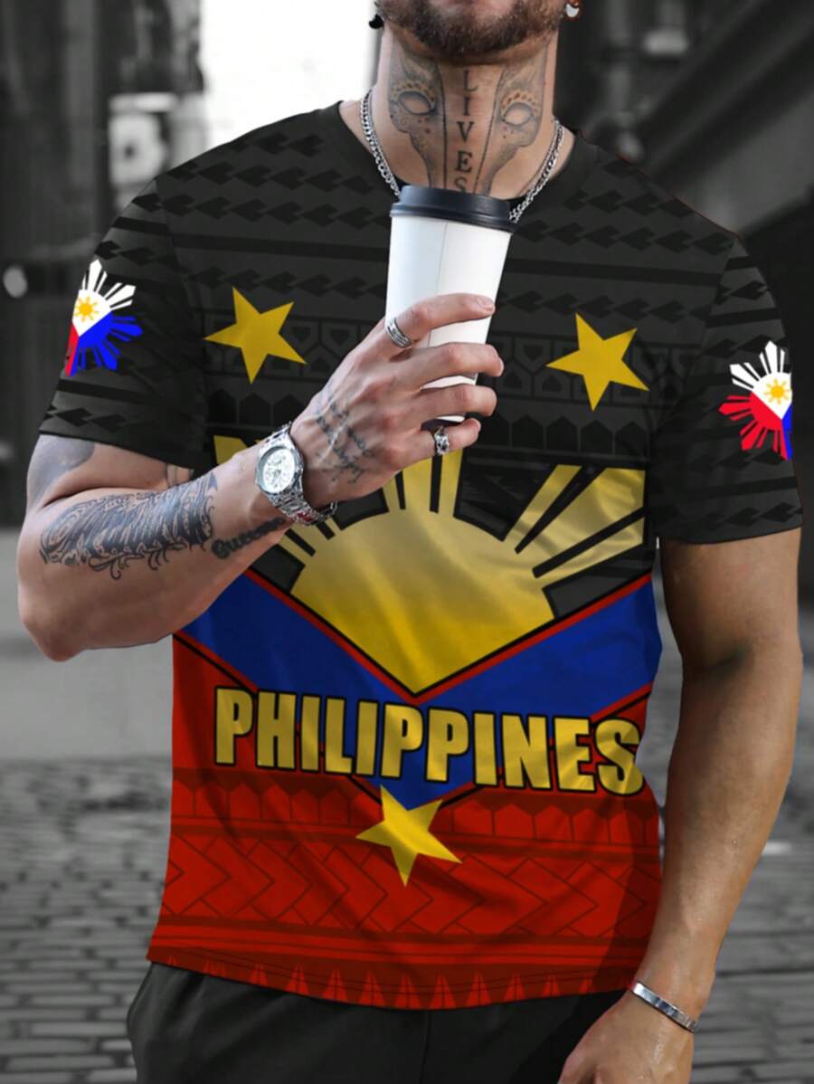 Manfinity LEGND 男士字母印花圆领短袖休闲 T 恤 - 彩色 - 查看 1