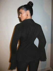 VaVaBold Women Solid Color Lace Patchwork Long Sleeve Casual Fall Cloth For Women - Black - View 2