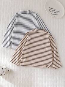 Cozy Pixies 2pcs/Set Baby Boy Colorful Striped Stand Collar Long Sleeve Top - Multicolor - View 2