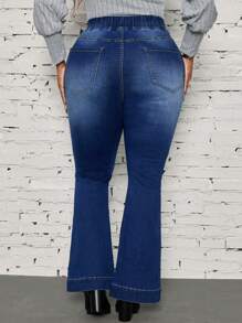 SHEIN LUNE Plus Size Pockets Minimalist Washed Flared Jeans, Casual Everyday Wear