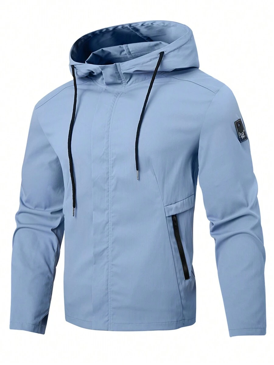 Manfinity Homme Áo khoác trùm đầu vá dài tay cỡ lớn cho nam - Màu xanh lam - Xem 1