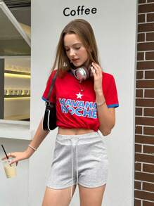 INAWLY Women's Drawstring Solid Color Minimalist Skinny Casual Sports Shorts