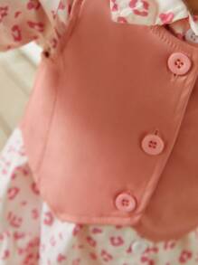 SHEIN 2 pezzi/Set Elegante e Carino Outfit Per Bambine con Gilet in Finta Pelle e Vestito Camicia con Stampa Leopardata, Tessuto Morbido e Confortevole, Adatto Per Uscite - Rosa - Visualizzare 5
