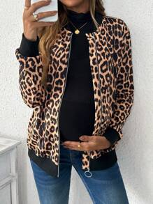 SHEIN Maternity Multi-Colored Iridescent Abstract Printed Jacket For Autumn & Winter - Brown - View 6