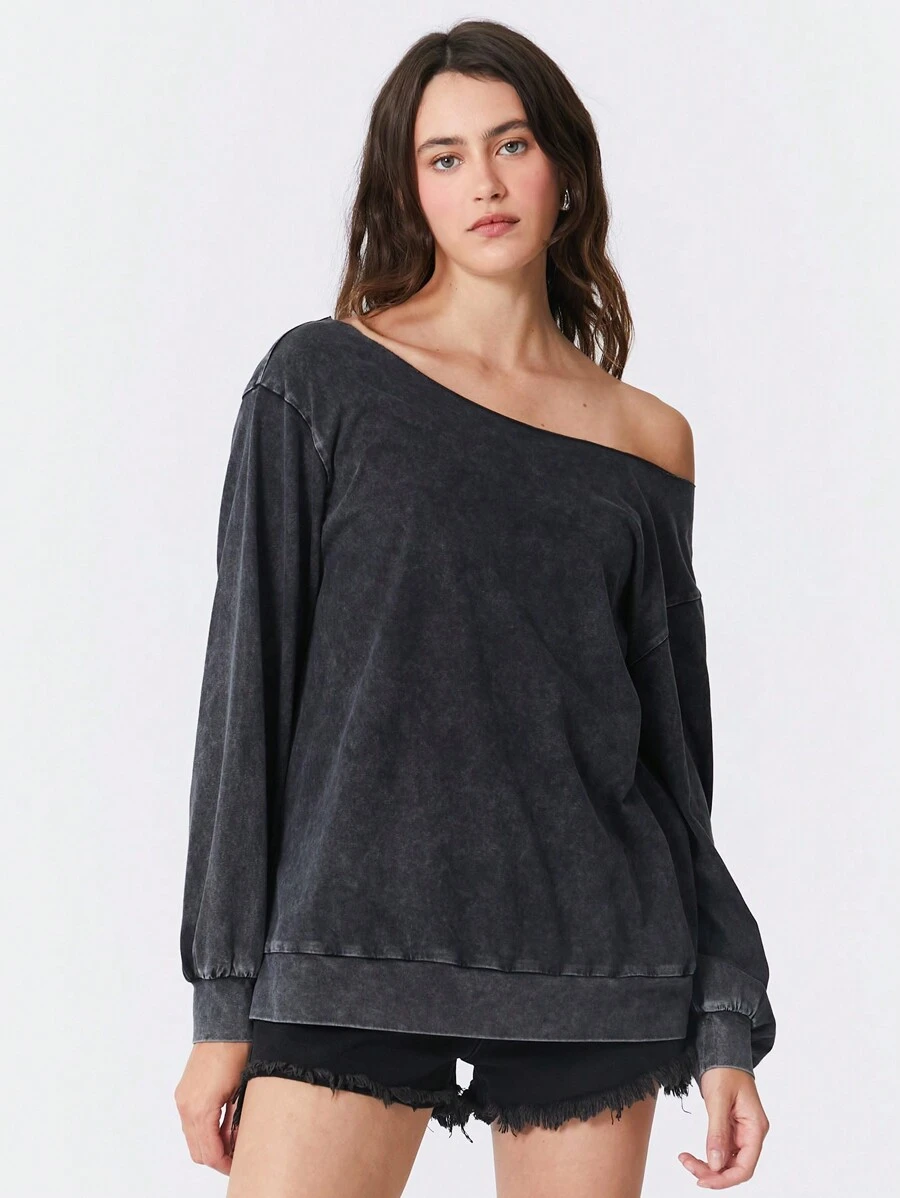 Easelle 1 件露肩宽松雪花印花运动衫