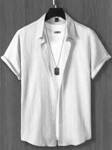 Manfinity Hypemode 1pc Men's Solid Color Front Button Short Sleeve Shirt Collar Casual Top