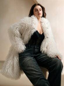 Anewsta Plus Size Women Fluffy Elegant Long Coat, Fashionable Outerwear For Autumn & Winter - White - View 6