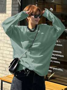 DAZY Women Oversized Bright Green Solid Color Sweater