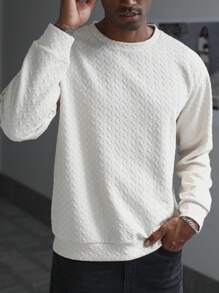 Manfinity Homme 大码男士休闲纯色纹理运动衫，秋季 - 杏色 - 查看 6