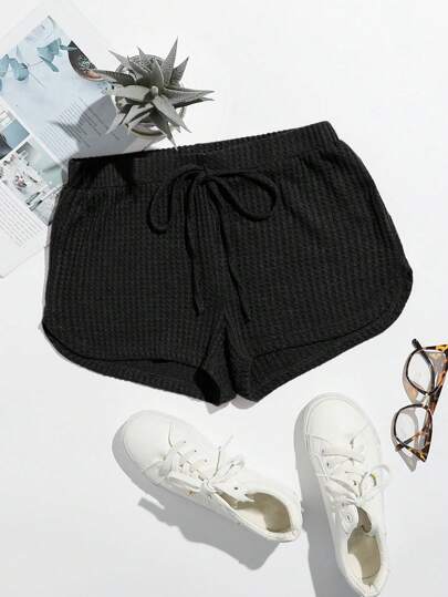 SHEIN EZwear Knot Waist Waffle Knit Shorts