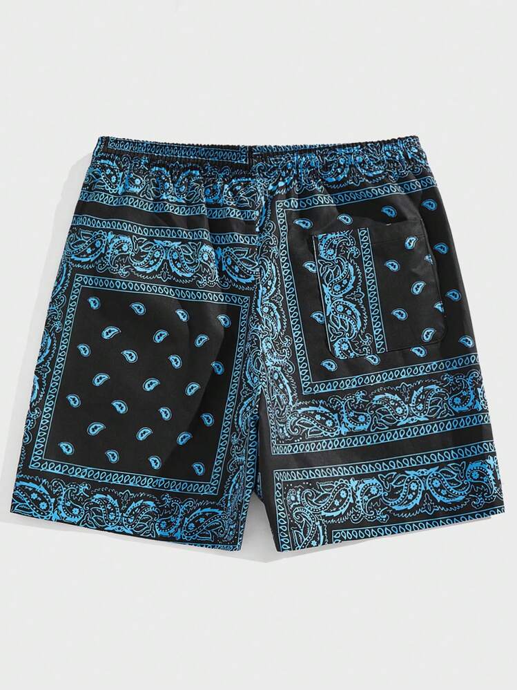 Mainfolk Men Drawstring Waist Paisley Print Shorts, Vacation