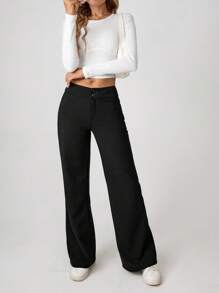 SHEIN Tall 净色高腰喇叭直筒裤