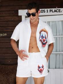 Surfspeed 2pcs Clown Print Short Sleeve Shirt And Shorts Beach Set For Men - White - View 4