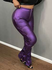 Slaydiva Quần dài thường ngày thanh lịch, co giãn, màu đen, khóa kéo phía trước cỡ lớn cho mùa thu đông - Màu tím - Xem 5