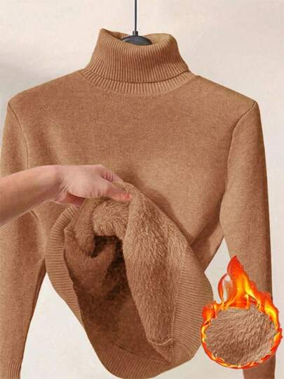 Franclia Jersey de cuello alto con forro térmico, ajustado y de manga larga para otoño/invierno, jersey de punto de manga larga para el otoño