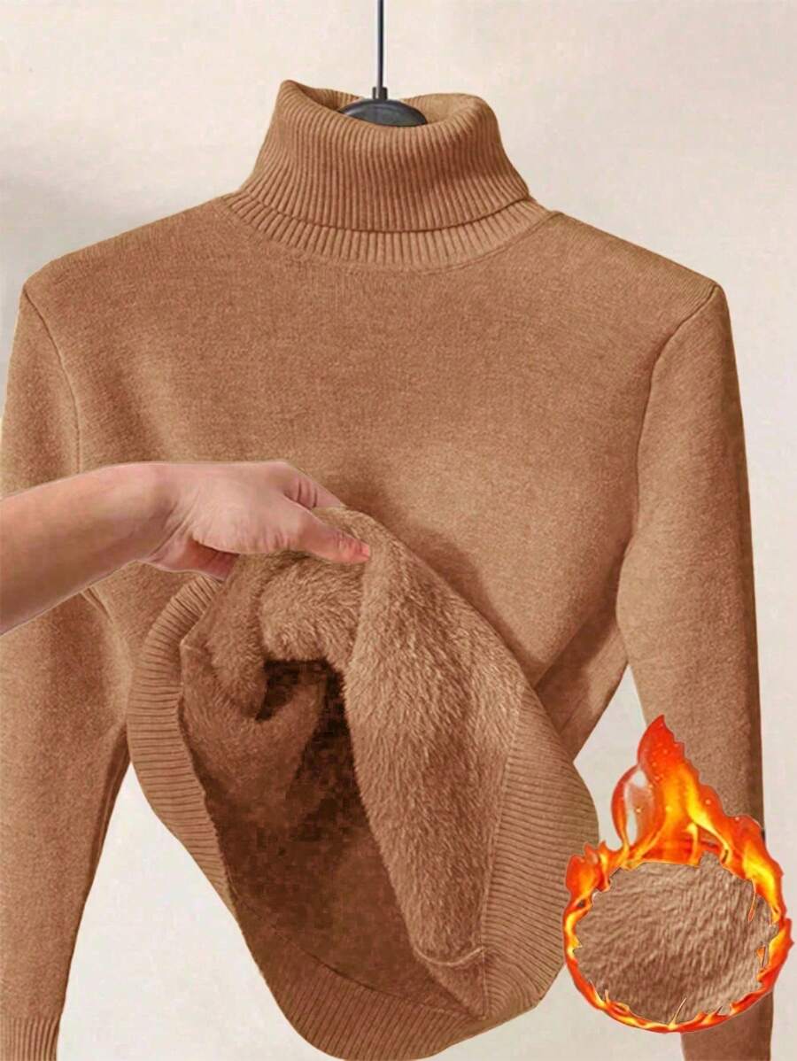 Franclia Áo len dài tay cổ lọ giữ nhiệt, ôm sát, ấm áp cho mùa thu/đông, áo len dài tay dệt kim mùa thu. - gừng - Xem 1
