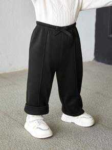 SHEIN 3pcs/Set Babyboy & Babygirl Casual Solid Color Thermal Lined Elastic Waist Pants Set, Suitable For Autumn And Winter Outings