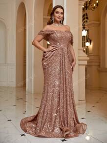 Vestido de noche largo hasta el suelo con diseño de cola de sirena, de cintura alta, con espaldas descubiertas, cruzado y plisado, con lentejuelas, para talla grande, para fiesta de graduación, cena, boda, cumpleaños u ocasiones formales