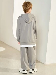 SHEIN Leap Crew 4pcs Tween Boy Casual Hoodie And Sweatpants Set, Spring/Summer/Autumn/Winter - Grey - View 10