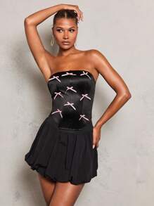 Glamine Women Elegant Bow Decor Backless Crisscross Strap Tank Top - Black - View 5