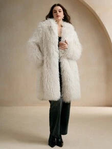 Anewsta Plus Size Women Fluffy Elegant Long Coat, Fashionable Outerwear For Autumn & Winter - White - View 7