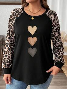 EMERY ROSE Áo thun tay lỡ họa tiết trái tim báo hoa mai cỡ lớn, phù hợp cho mùa thu/đông - màu đen - Xem 3