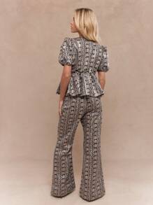 MISSGUIDED Snake Print Faux Leather Knot Detail Front Balloon Sleeves Peplum Top And Wide Leg Pants Two Piece Co-Ord Set