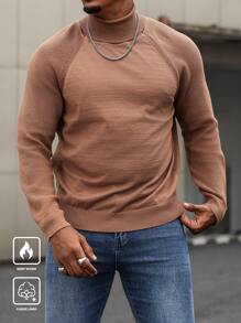 Manfinity Homme Maglione casual a collo alto, con maniche raglan, morbido e ampio, per uomo taglia extra, adatto per autunno/inverno - Castano - Visualizzare 3