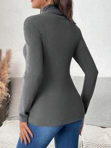 SHEIN Stand Collar Long Sleeve Maternity Tight Fit T-Shirt, Includes Built-In Breast Pad, Autumn - Dark Grey - View 2