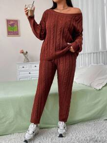 Flirla Elegante y chic conjunto de suéter tejido de unicolor talla grande, otoño/invierno