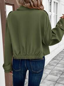 SHEIN LUNE Manteau trench style court décontracté et pratique pour femme - Vert - Voir 2