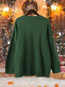 SHEIN LUNE Plus Size Crew Neck Long Sleeve Tree Print Minimalist Sweater Pullover, Casual Daily Wear