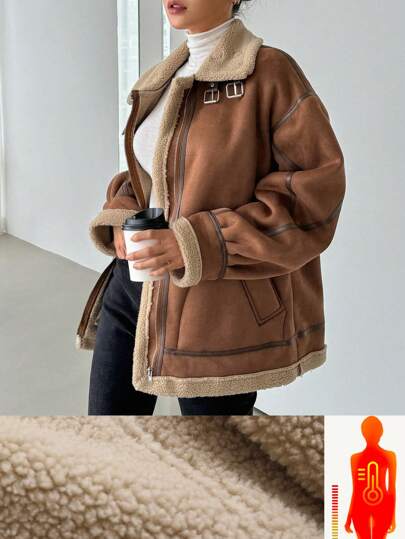 DAZY Chaqueta regular de mujer con forro térmico compuesto de gamuza, ropa de invierno para mujer, abrigo de invierno para mujer, ropa de otoño para mujer, con forro térmico