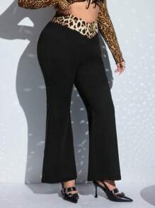 SHEIN ICON Pantalones acampanados de talla grande para mujer ICON con cintura en forma de V, color negro