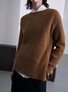 Ontre 百搭圆领针织毛衣，温暖舒适，百搭，简约法式风，休闲时尚，适合秋冬 - 咖啡棕 - 查看 10