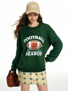 2pcs/Set Teen Girl Casual Daily Wear Letter Printed Dropped Shoulder Sweatshirt And Plaid Skirt - Multicolor - View 3