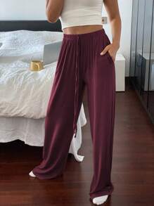 Livesso Minimalist Comfortable Draping Loose Straight-Leg Loungewear Pants, Fall Pajama, Winter - Red Violet - View 4