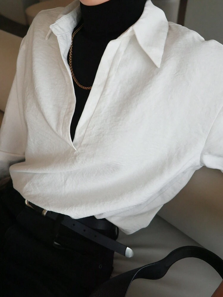 Women's Loose Fit Pullover Long Sleeve Solid Blouse,Fall Clothes