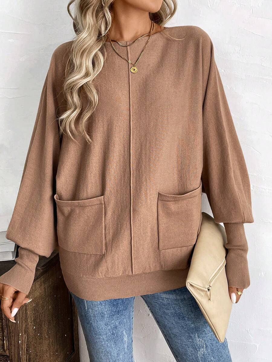 EMERY ROSE 女士蝙蝠翼口袋宽松针织套头衫，休闲装