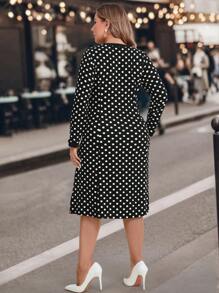 SHEIN Clasi 大码秋季连衣裙，千鸟格印花 A 字形齐膝长裙，适合上班/通勤