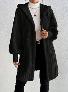 SHEIN Frenchy 1pc Women Plain Color Casual Open Front Long Sleeve Cardigan, For Everyday Wear In Fall/Winter Black - Black - View 3