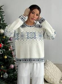 Flirla 女士圣诞费尔岛风毛衣 - 米色 - 查看 4