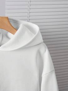 SHEIN TeenBoys 1pc 休闲简约舒适百搭保暖超划算简约手写文字印花针织连帽运动衫返校服装；秋季服装；青少年男孩服装；秋季夹克；秋季服装秋冬 - 白色 - 查看 3