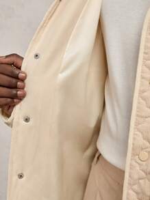 Mainfolk Men's Contrast Color Patchwork Loose Fleece Padded Coat,Corduroy & Shearling Multi-Pockets Jacket,Beige,Winter,Modest,Date Letter Logo Metal Buttons Flap Detail Coat - Apricot - View 12