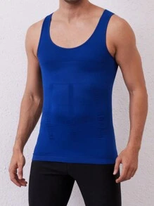 Men's Solid Color Seamless Textured Shapewear Tank Top - Blue - View 5