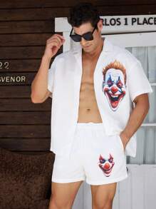 Surfspeed 2pcs Clown Print Short Sleeve Shirt And Shorts Beach Set For Men - White - View 1