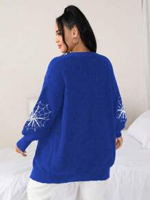 Flirla Pull ample et ample pour femmes grande taille, manches de lanterne d'Halloween avec broderie d'araignée, design Top de gamme, cardigan extérieur unicolore
